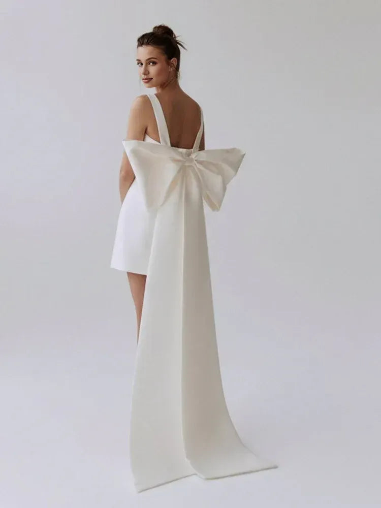 Pretty A-Line Square Neck Sleeveless Bow Back Short-Mini Wedding Dress