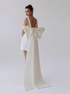 Pretty A-Line Square Neck Sleeveless Bow Back Short-Mini Wedding Dress