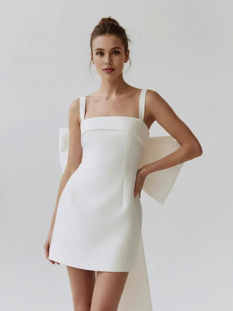 Pretty A-Line Square Neck Sleeveless Bow Back Short-Mini Wedding Dress