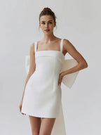 Pretty A-Line Square Neck Sleeveless Bow Back Short-Mini Wedding Dress