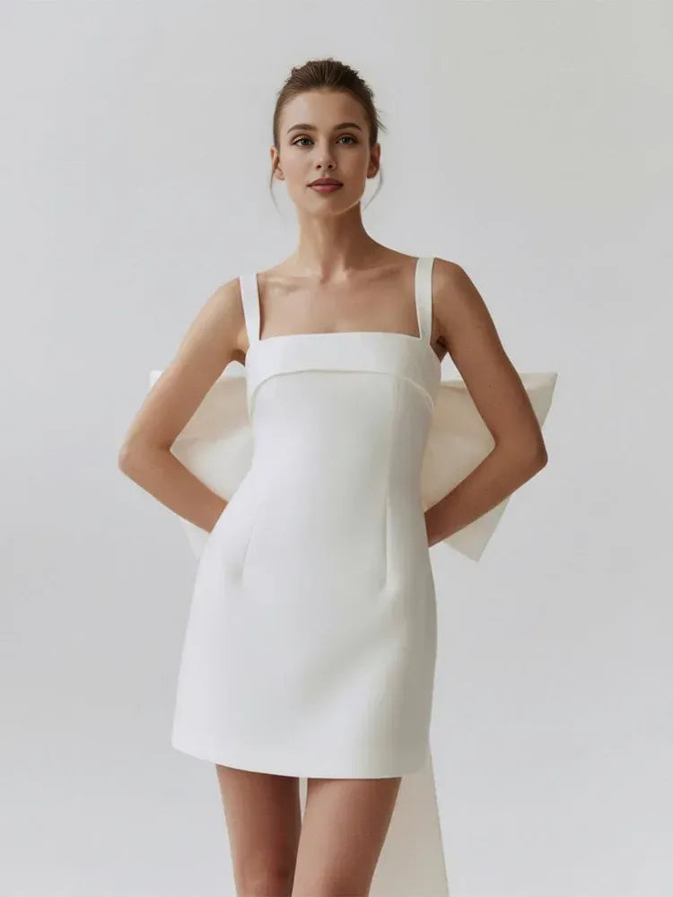 Pretty A-Line Square Neck Sleeveless Bow Back Short-Mini Wedding Dress