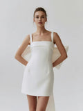 Pretty A-Line Square Neck Sleeveless Bow Back Short-Mini Wedding Dress