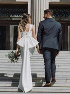 Pretty A-Line Square Neck Sleeveless Bow Back Short-Mini Wedding Dress