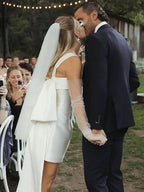 Pretty A-Line Square Neck Sleeveless Bow Back Short-Mini Wedding Dress