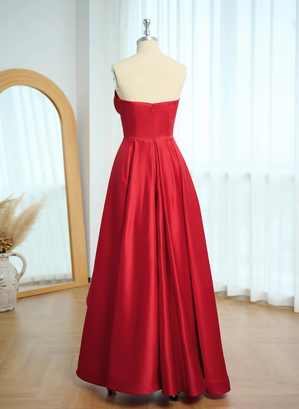 Prom Dress Strapless A Line Satin Red With Sweetheart Neckline And Layered Ruffle High Low Skirt For Teens Glamorous