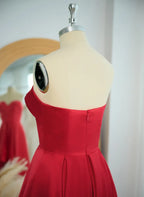 Prom Dress Strapless A Line Satin Red With Sweetheart Neckline And Layered Ruffle High Low Skirt For Teens Glamorous