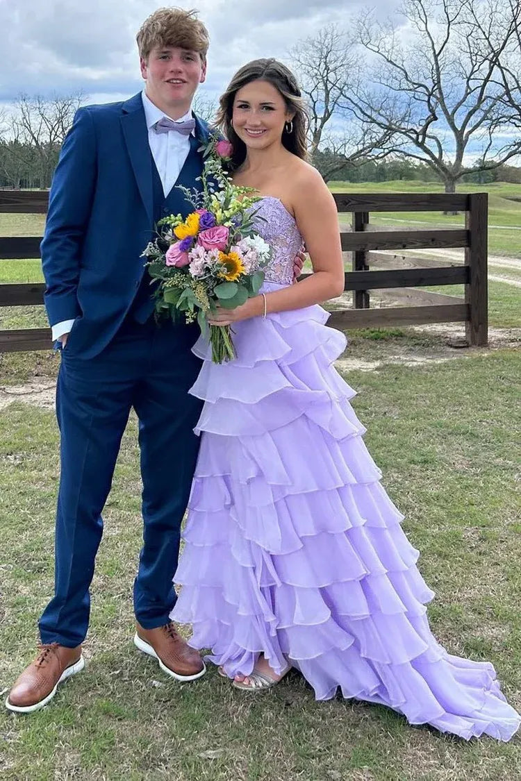 Pretty A-Line Sweetheart Sleeveless Ruffle Sweep Train Prom Dress