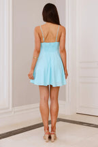 Light Blue Pretty A-Line V-Neck Spaghetti Strap Bow Front Light Mini Homecoming Dress