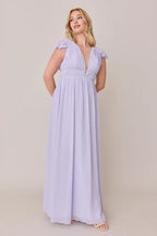 Pretty A-Line V Neck Cap Sleeve Floor-Length Prom Dress