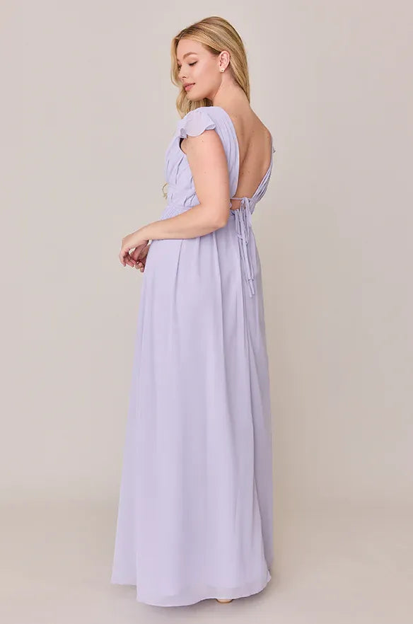 Pretty A-Line V Neck Cap Sleeve Floor-Length Prom Dress