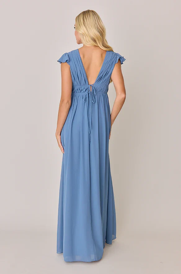 Pretty A-Line V Neck Cap Sleeve Floor-Length Prom Dress