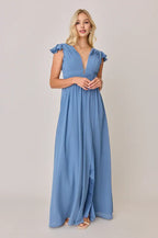 Pretty A-Line V Neck Cap Sleeve Floor-Length Prom Dress