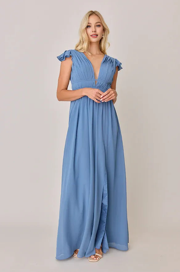 Pretty A-Line V Neck Cap Sleeve Floor-Length Prom Dress