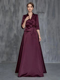 Pretty A-Line V Neck Long Sleeve Floor-Length Mother of the Bride Dress