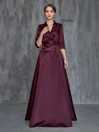 Pretty A-Line V Neck Long Sleeve Floor-Length Mother of the Bride Dress