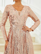 Pretty A-Line V Neck Long Sleeve Zipper Up Tea-Length Prom Dress