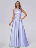 Pretty A-line Scoop Neck Sleeveless Pleated Satin Floor Length Bridesmaid Dress