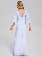 Pretty A-line V-neck Half Sleeves Pleated Chiffon Floor Length Bridesmaid Dress