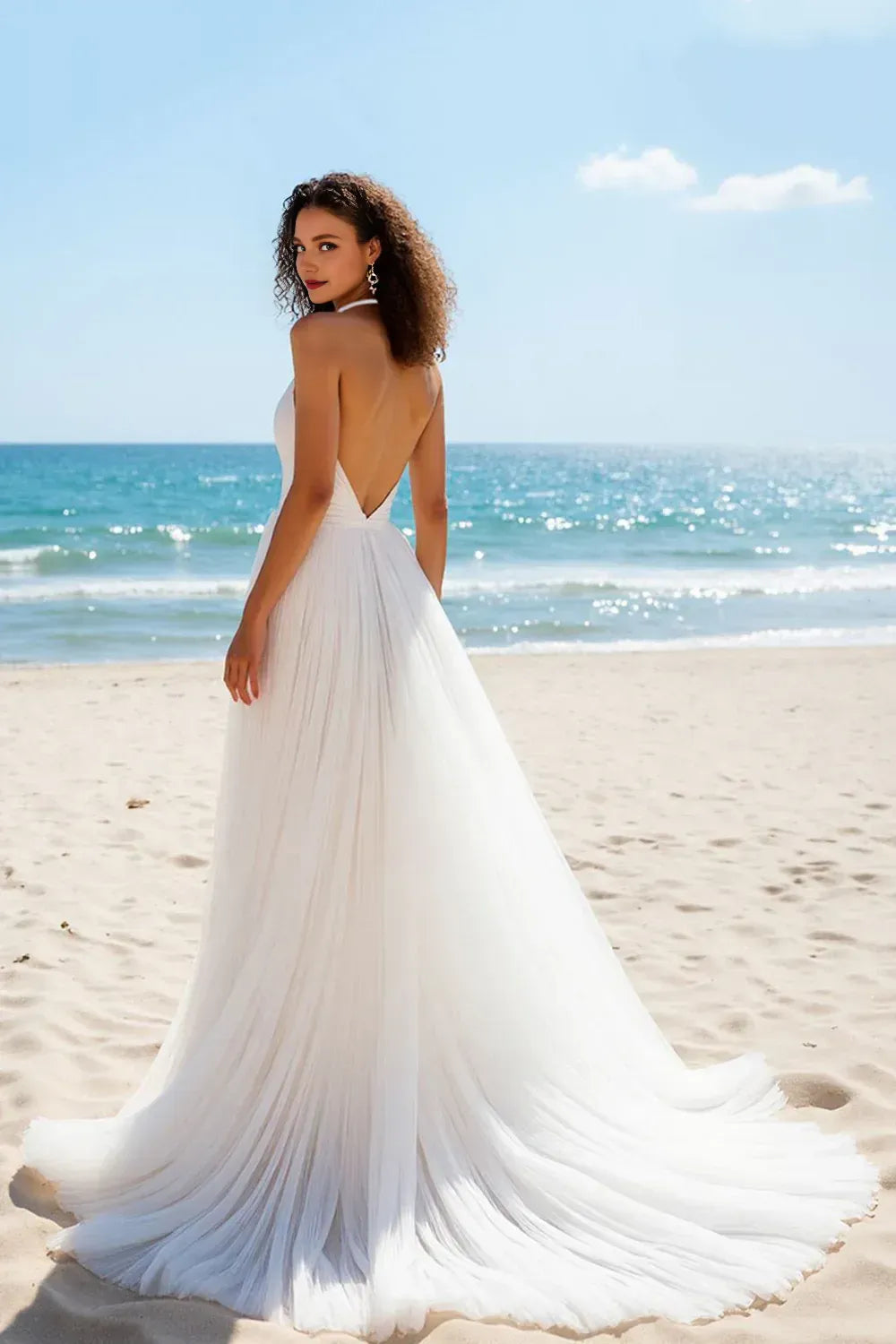Pretty A Line Halter Neck Sleeveless Sweep Train Wedding Dress