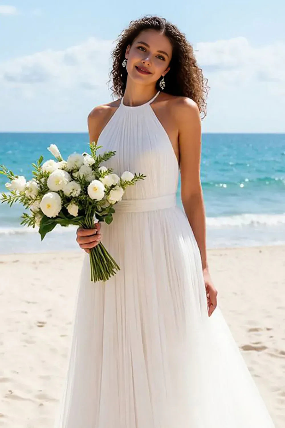 Pretty A Line Halter Neck Sleeveless Sweep Train Wedding Dress