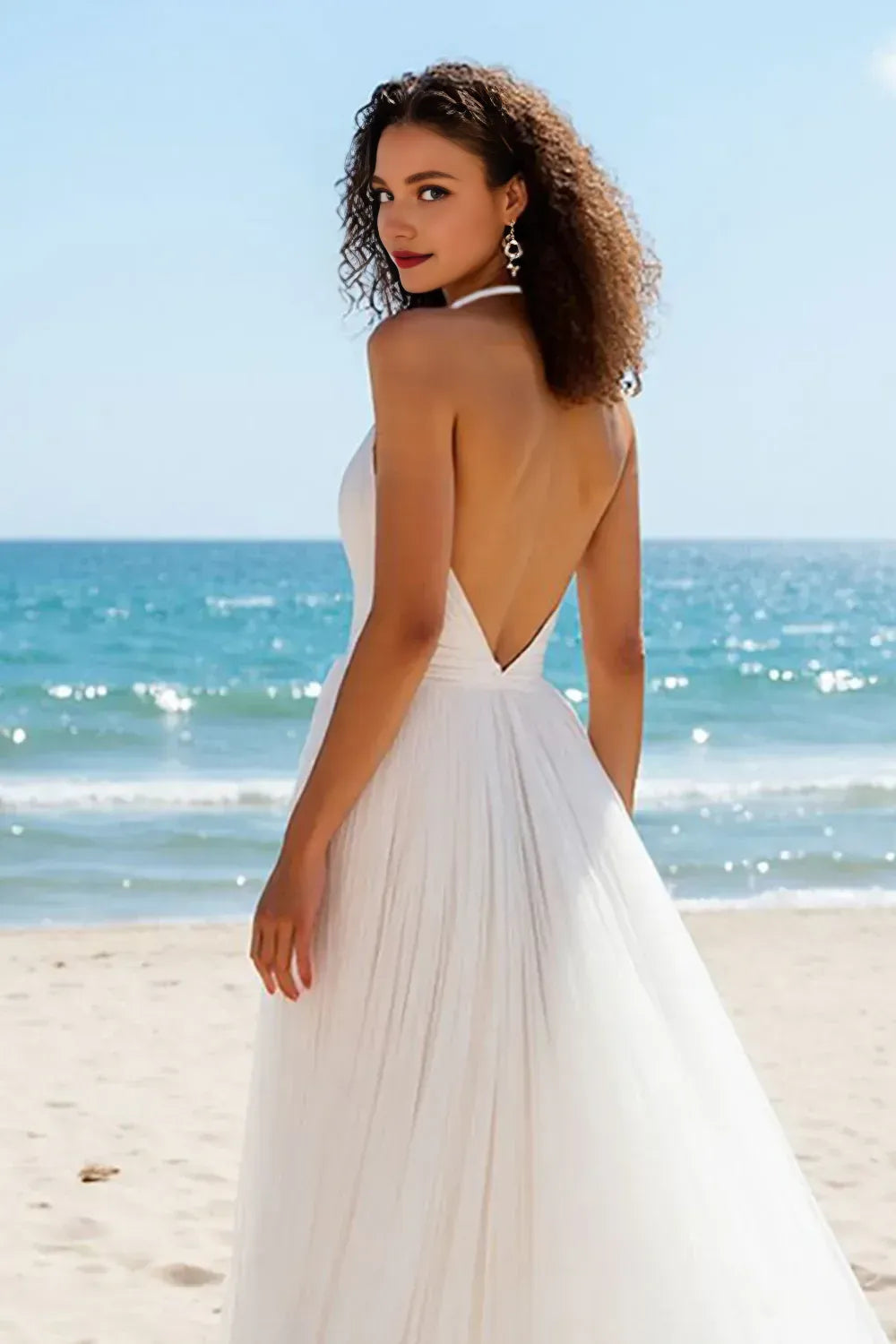 Pretty A Line Halter Neck Sleeveless Sweep Train Wedding Dress