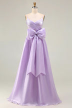Pretty A Line Spaghetti Straps Sleeveless Bowed Floor-Length Prom Dress