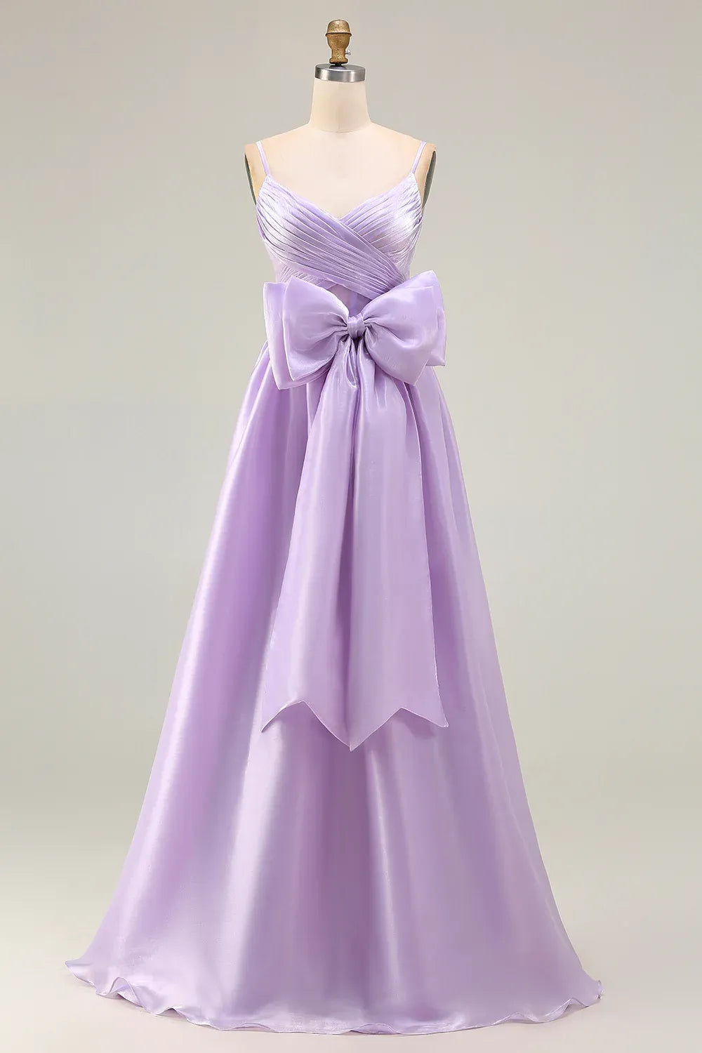 Pretty A Line Spaghetti Straps Sleeveless Bowed Floor-Length Prom Dress