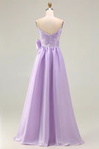 Pretty A Line Spaghetti Straps Sleeveless Bowed Floor-Length Prom Dress
