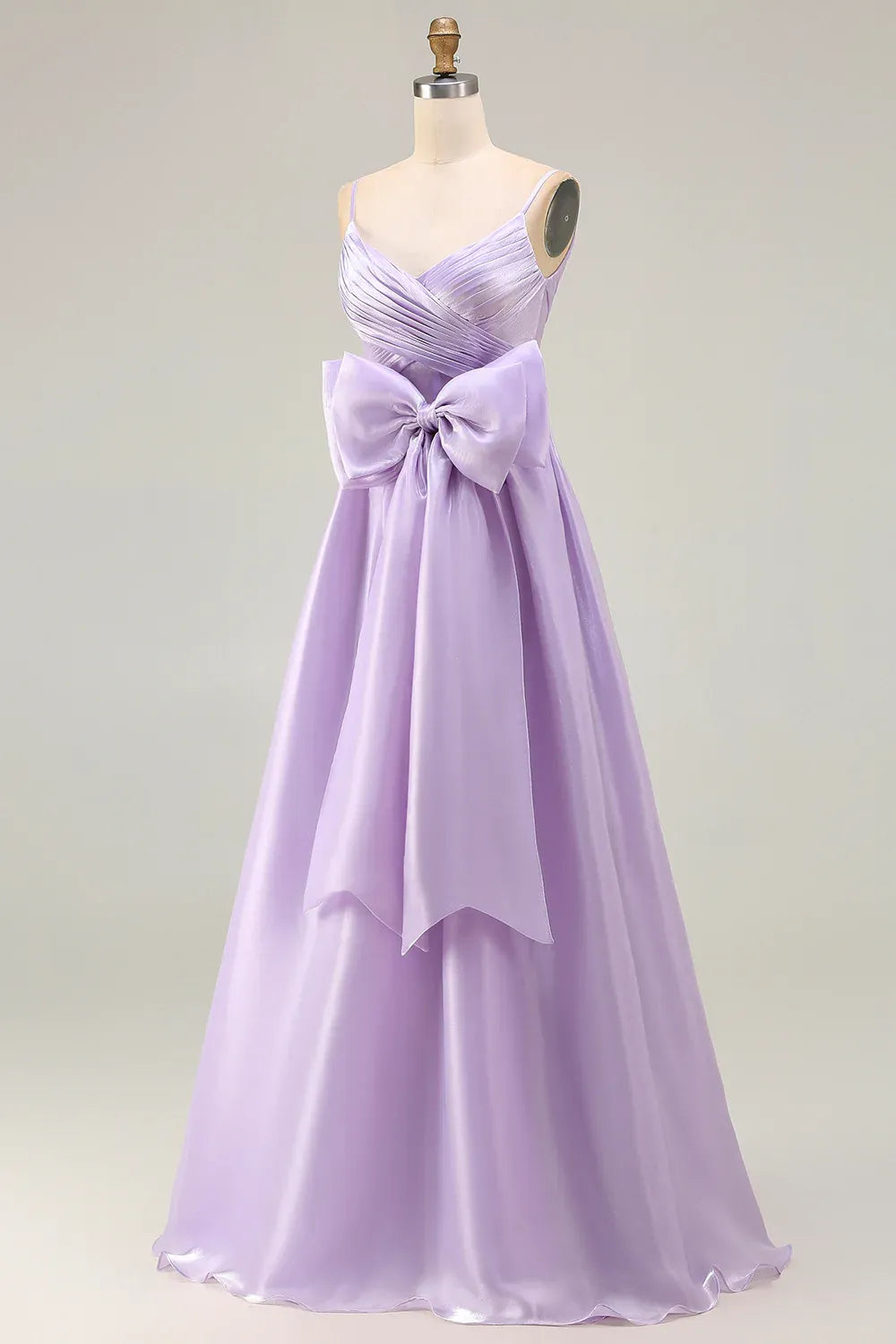 Pretty A Line Spaghetti Straps Sleeveless Bowed Floor-Length Prom Dress