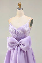 Pretty A Line Spaghetti Straps Sleeveless Bowed Floor-Length Prom Dress