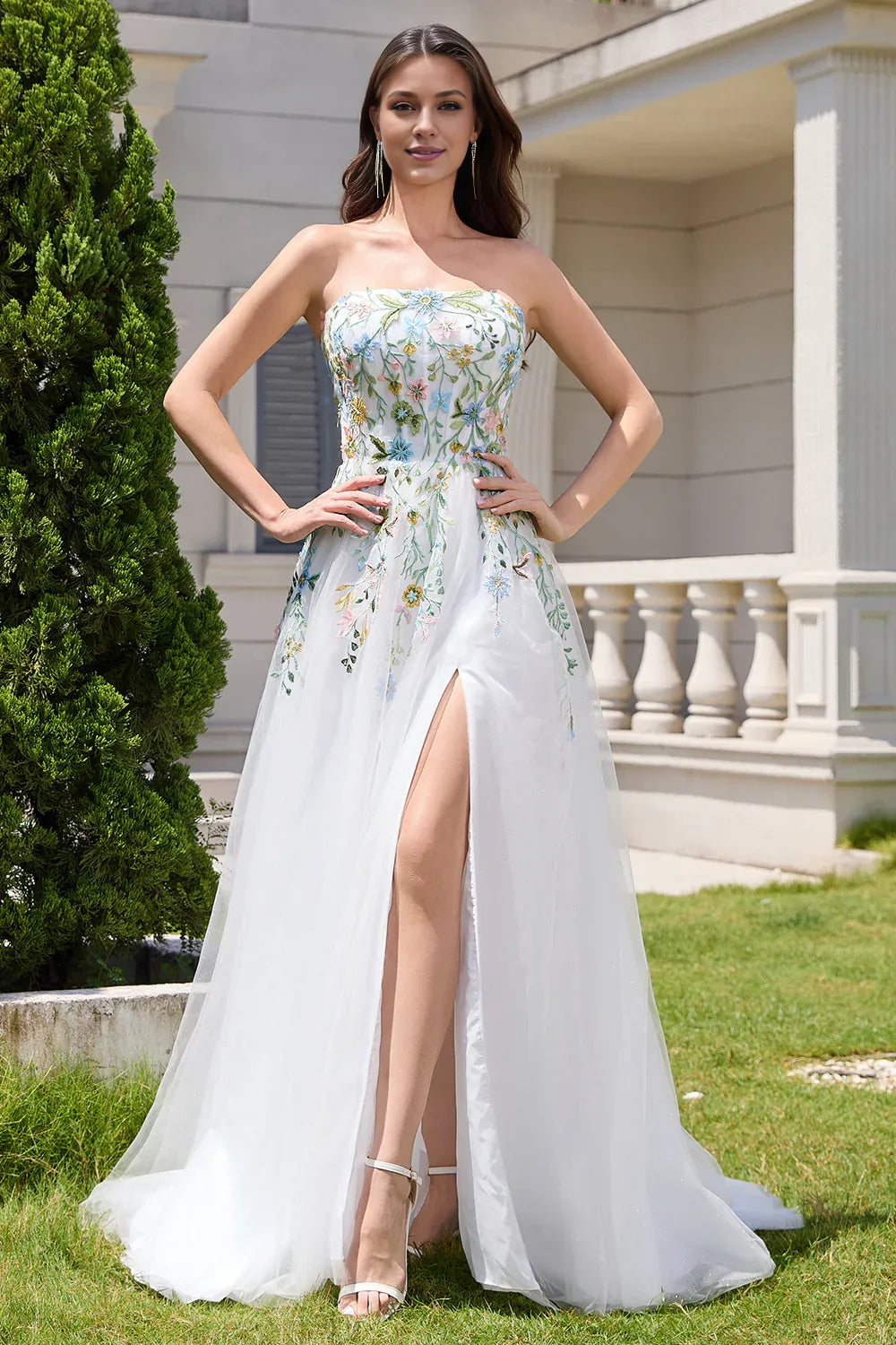 Pretty A Line Strapless Neck Sleeveless Up Sweep/Brush Train Wedding Dress