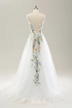 Pretty A Line Strapless Neck Sleeveless Up Sweep/Brush Train Wedding Dress