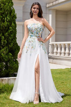 Pretty A Line Strapless Neck Sleeveless Up Sweep/Brush Train Wedding Dress