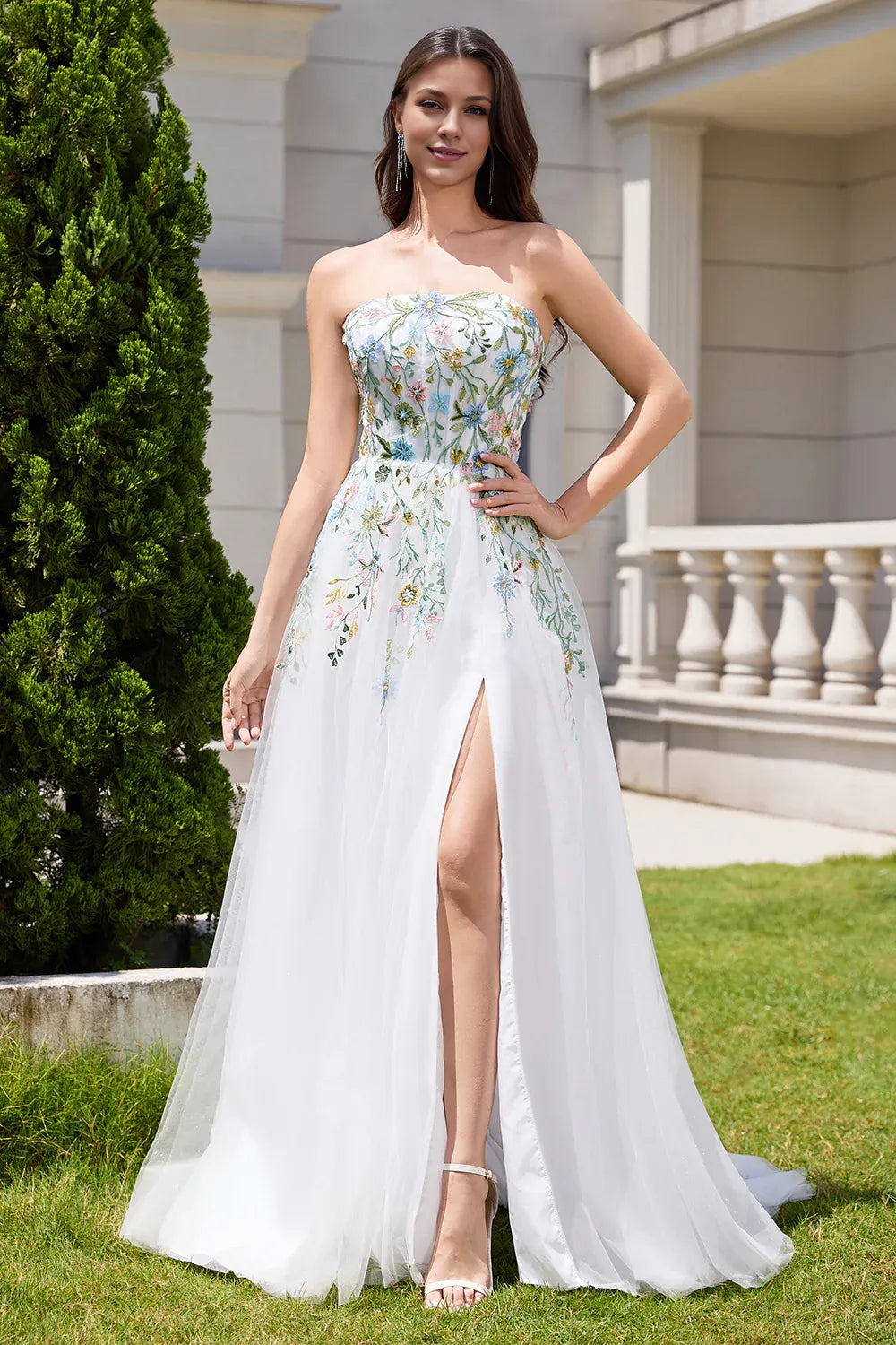 Pretty A Line Strapless Neck Sleeveless Up Sweep/Brush Train Wedding Dress