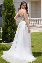 Pretty A Line Strapless Neck Sleeveless Up Sweep/Brush Train Wedding Dress