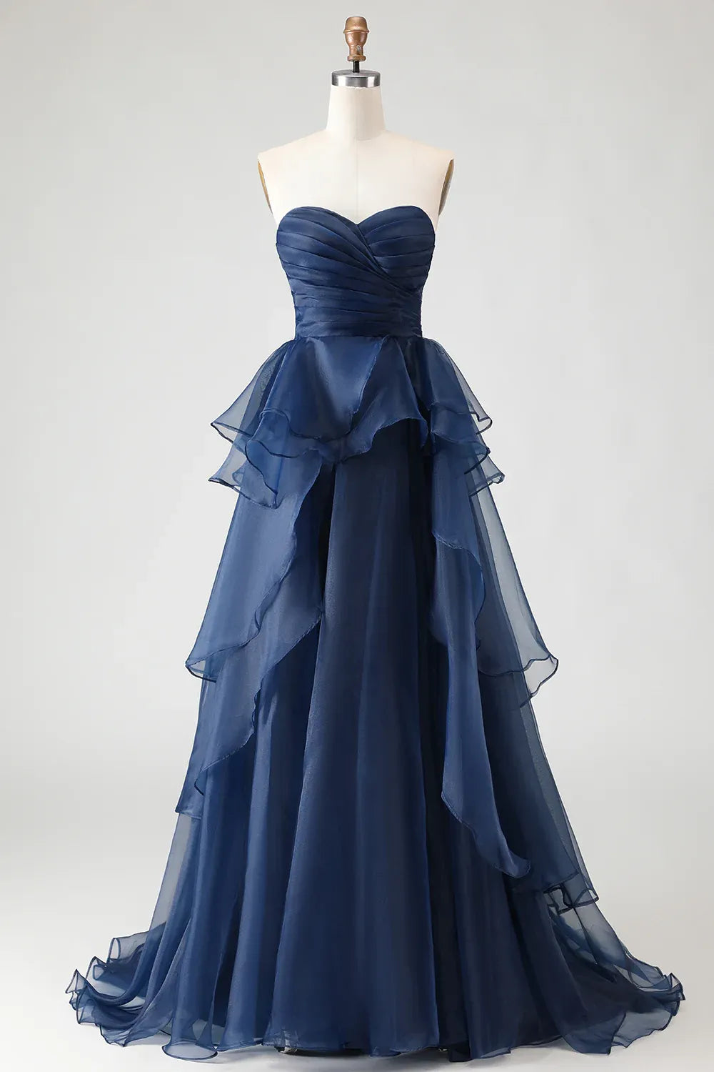 Pretty A Line Strapless Sleeveless Ruffled Floor-Length Prom Dress