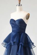 Pretty A Line Strapless Sleeveless Ruffled Floor-Length Prom Dress