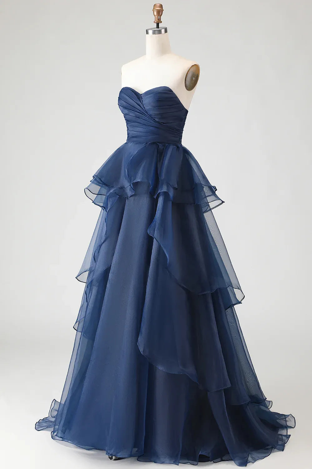 Pretty A Line Strapless Sleeveless Ruffled Floor-Length Prom Dress