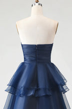 Pretty A Line Strapless Sleeveless Ruffled Floor-Length Prom Dress