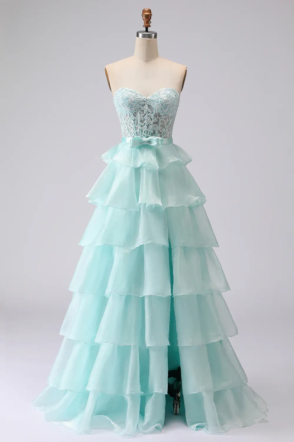Pretty A Line Strapless Sleeveless Tiered Floor-Length Prom Dress