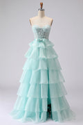 Pretty A Line Strapless Sleeveless Tiered Floor-Length Prom Dress