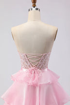 Pretty A Line Strapless Sleeveless Tiered Floor-Length Prom Dress