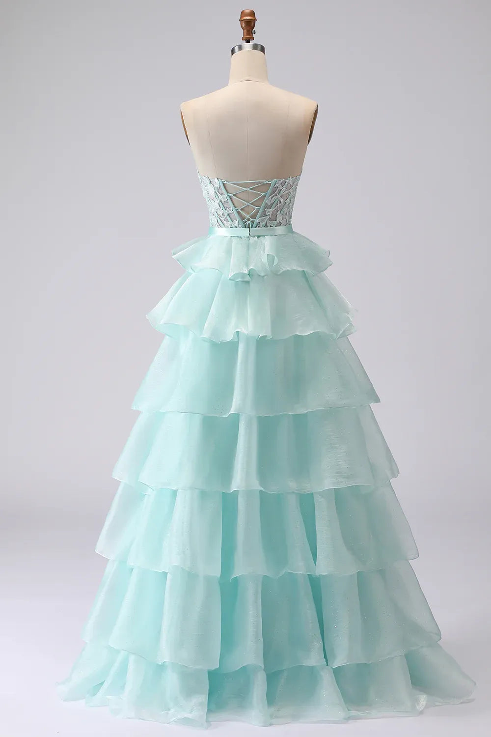 Pretty A Line Strapless Sleeveless Tiered Floor-Length Prom Dress