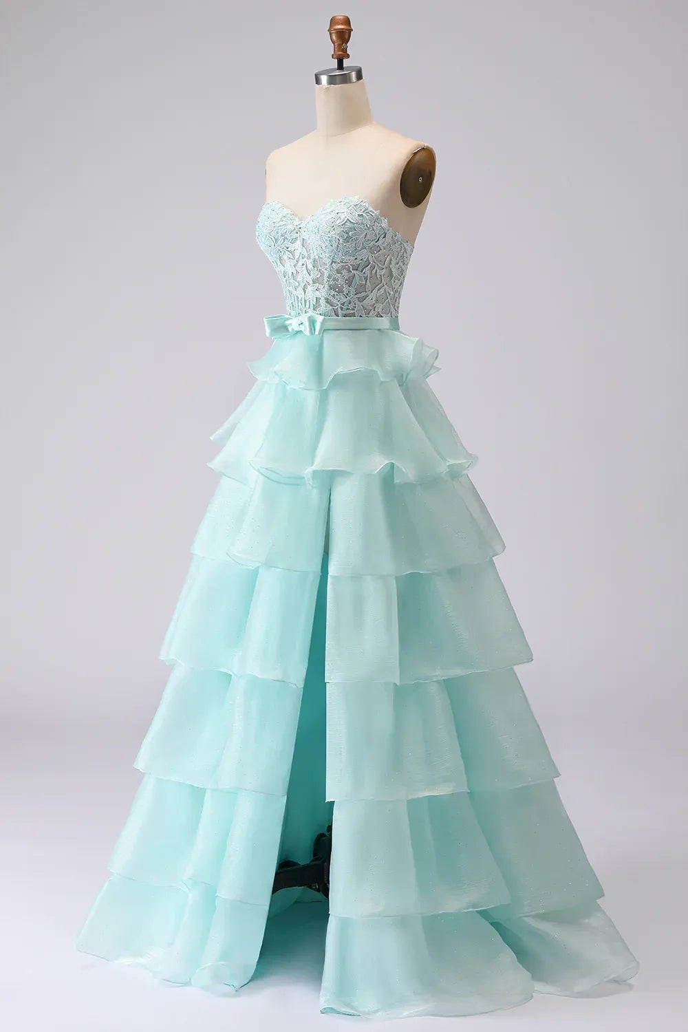 Pretty A Line Strapless Sleeveless Tiered Floor-Length Prom Dress