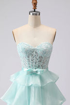 Pretty A Line Strapless Sleeveless Tiered Floor-Length Prom Dress