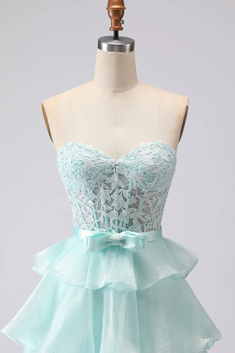 Pretty A Line Strapless Sleeveless Tiered Floor-Length Prom Dress