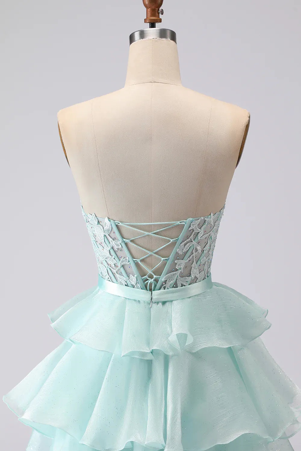 Pretty A Line Strapless Sleeveless Tiered Floor-Length Prom Dress