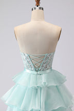 Pretty A Line Strapless Sleeveless Tiered Floor-Length Prom Dress