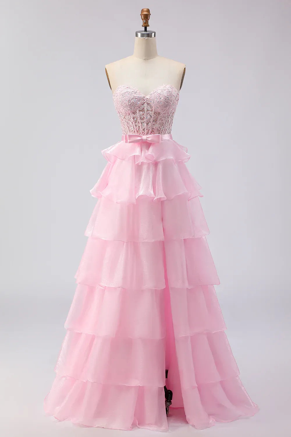 Pretty A Line Strapless Sleeveless Tiered Floor-Length Prom Dress