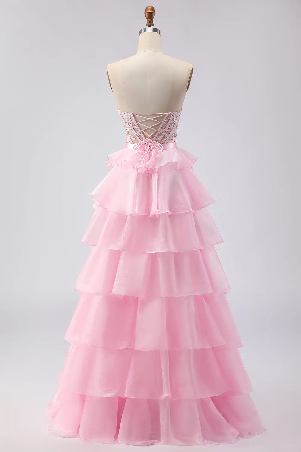 Pretty A Line Strapless Sleeveless Tiered Floor-Length Prom Dress
